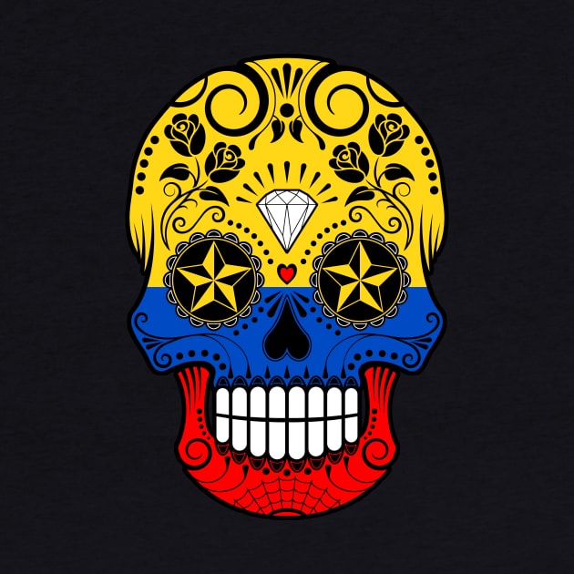 Colombian Flag Sugar Skull with Roses by jeffbartels